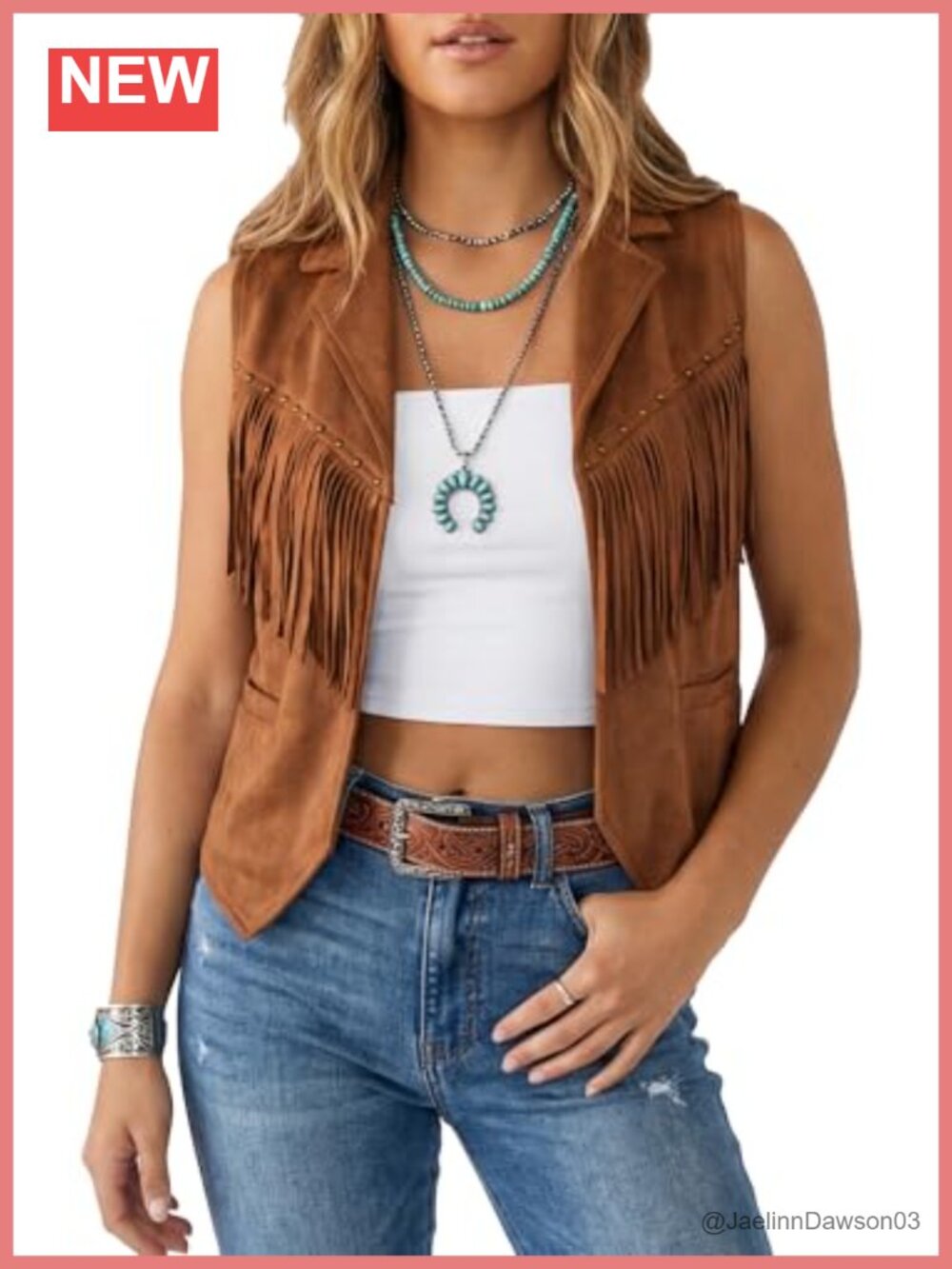 Faux Suede Fringe Vest Studded Sleeveless Open Front Crop Western Festival